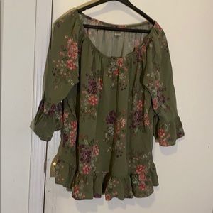 Terra and sky green floral bell sleeved top